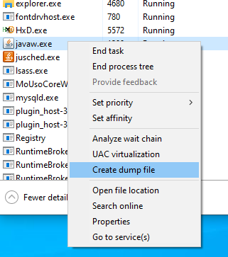 Dump process memory